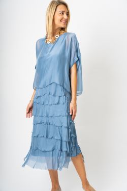 New Ruffle Long Silk Dress