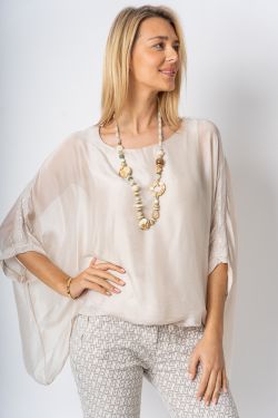 Silk Blouse w/ Sequin Sleeve
