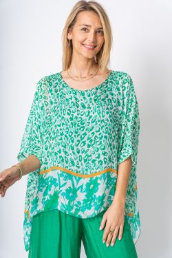 Cheetah Flower Print Silk Top