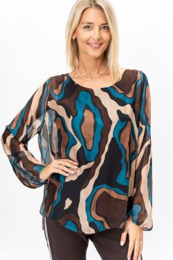 Long Sleeve Silk Abstract...