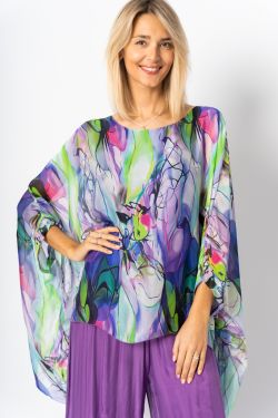 Flower water paint silk Blouse