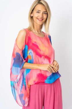 Printed Cold Shoulder silk...