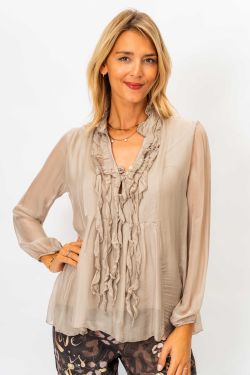 Silk Ruffle Neckline Blouse