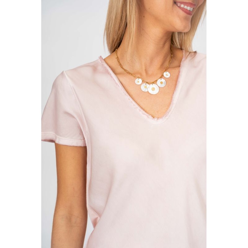 EXPOSED SEAM RAW EDGE SHORT SLEEVE KNIT TOP