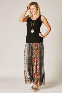 Printed silk pants, split on side