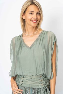 Fitted Waistline Silk Blouse