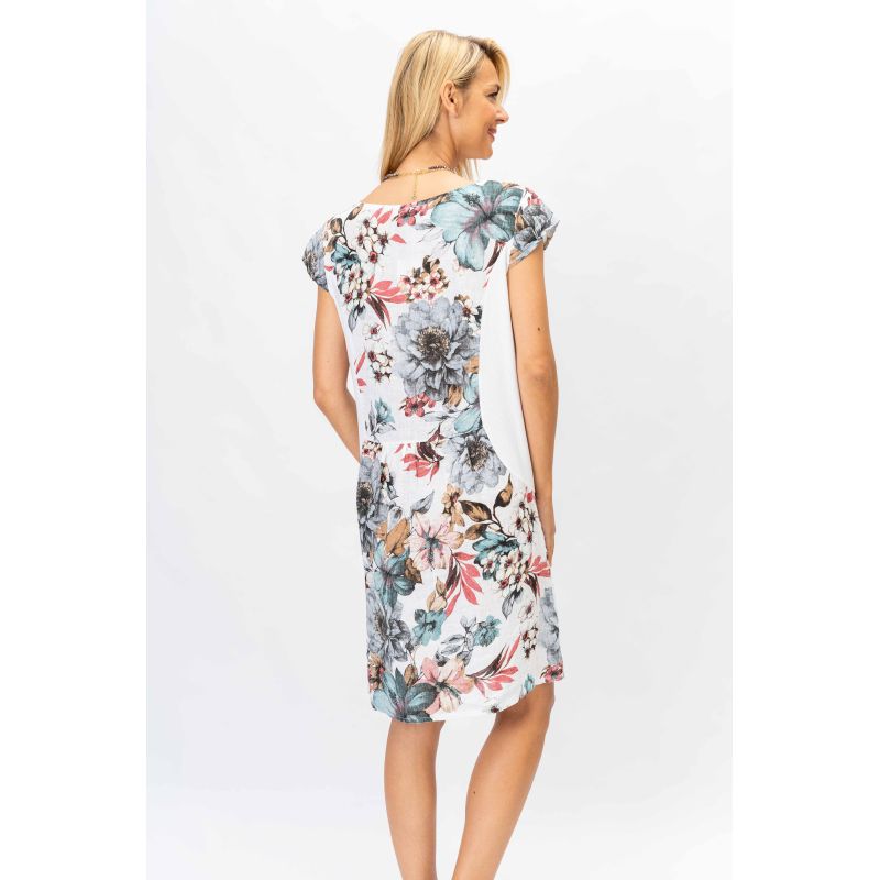 Linen Look Stripe Dress With Flowers main image 1