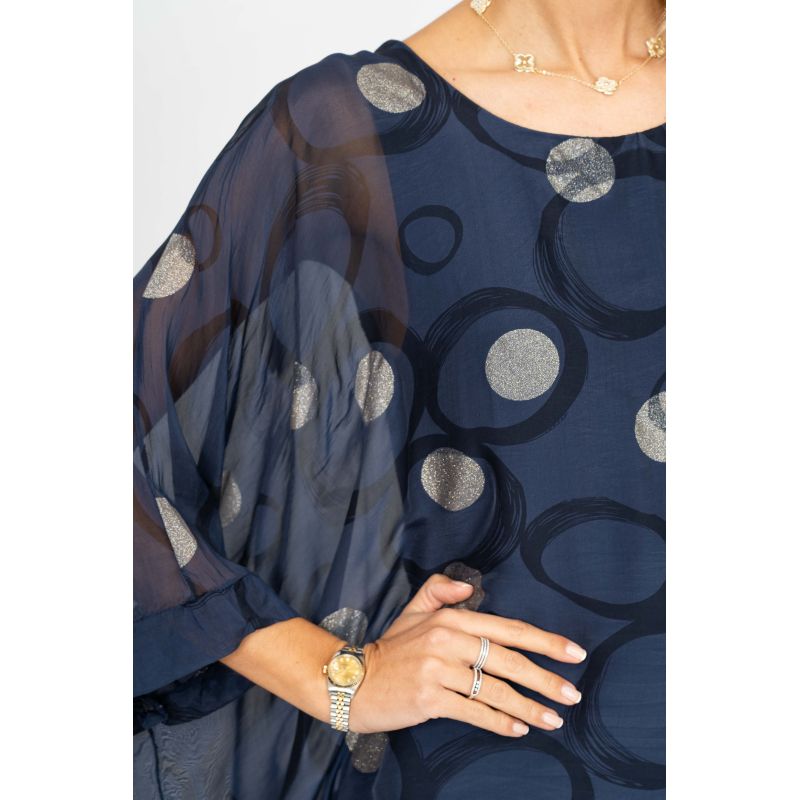 Charlotte Sparre Geometric Circle Print Silk Blouse 3/4 Sleeve Myriam Red