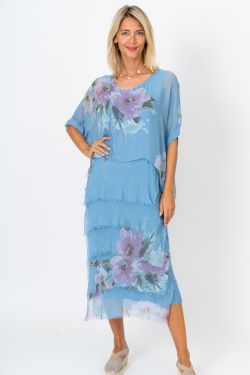 Layered Floral Silk Dress...