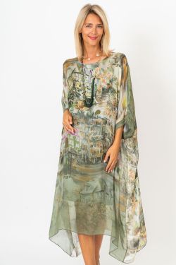 Village Print Silk Dress