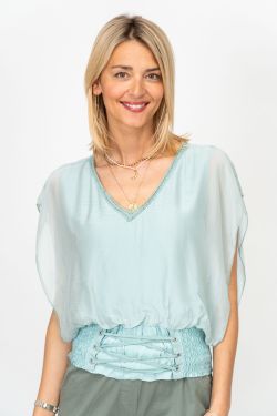 Fitted Waistline Silk Blouse