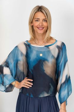 Abstract Print Silk Blouse